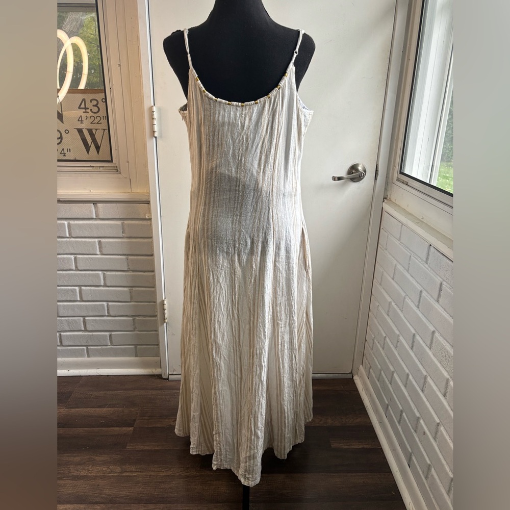 Calypso‎ St Barth Linen Blend Beaded Maxi Dress 12 boho coastal resort vacation - Picture 9 of 16
